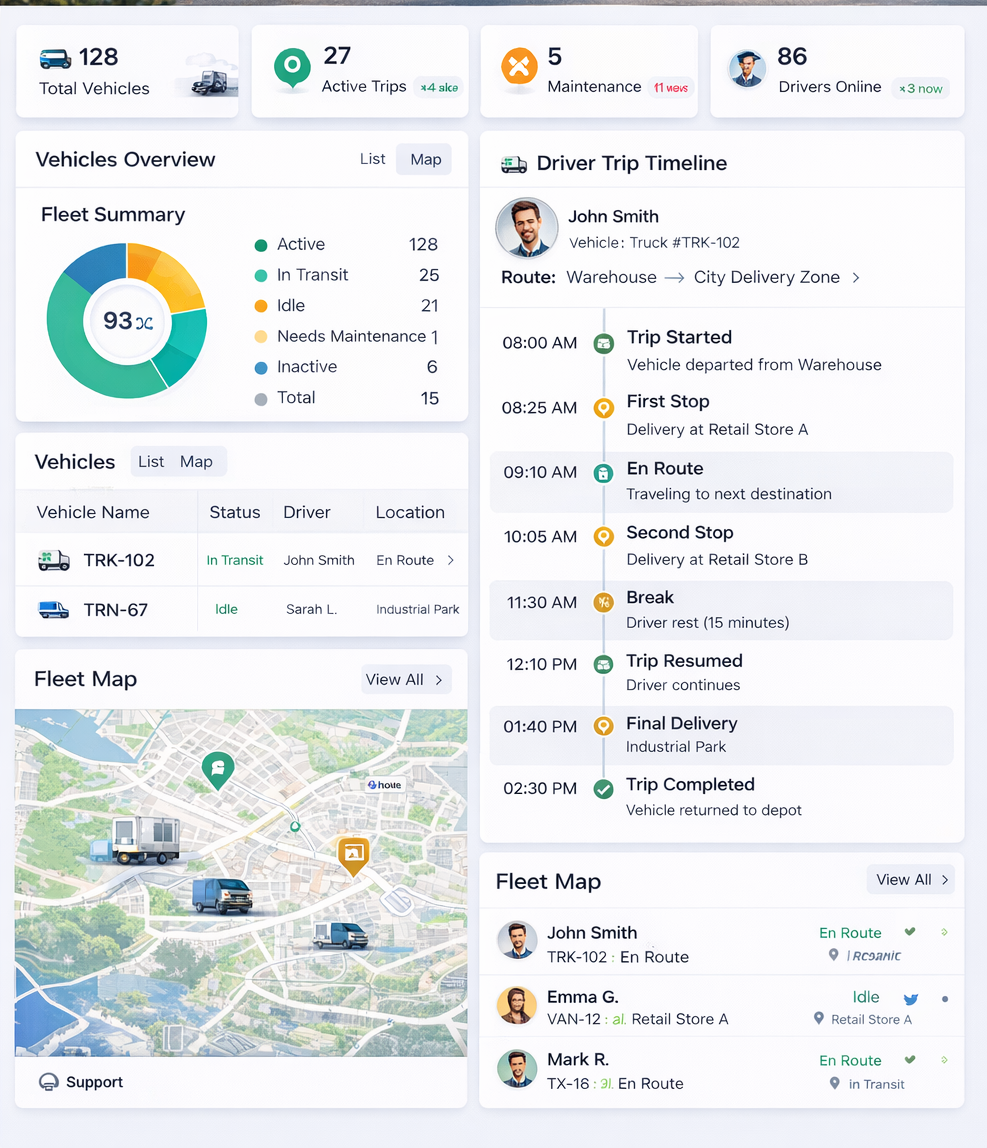 Screenshot of the agency dashboard view, showing an overview of fleet performance and key metrics.